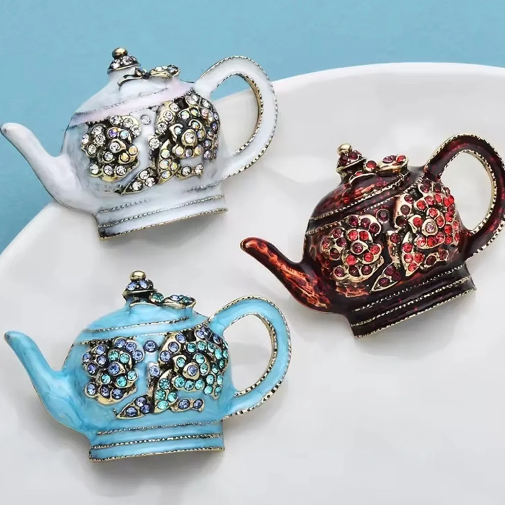 Vintage Red Teapot Crystal Brooch